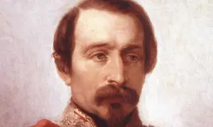 Portrait en buste de Louis Bonaparte, empereur des Français, avec sa moustache distinctive et une tenue militaire ornée.