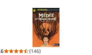 Couverture du livre "Médée, la magicienne" avec une illustration d'une femme aux longs cheveux sombres formant un crâne.