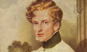 Portrait du jeune Napoléon II, roi de Rome, aux cheveux blonds bouclés et aux yeux bleus, portant un uniforme militaire.