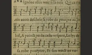 Mignonne, allons voir si la rose analyse le texte ancien et sa musique. La partition dépeint une scène poétique.