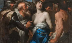 La Sainte Agathe, martyre, subit son supplice. Le sens de sa foi éclate face à la cruauté.