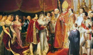 Le couronnement de Napoléon et Marie-Louise, entourés de dignitaires et de la famille impériale.