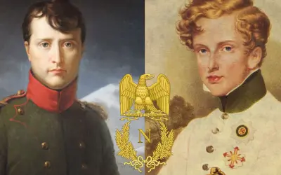 Napoléon I et son fils, Napoléon II, dont la cause de la mort reste sujette à débat. L'aigle impérial les unit.