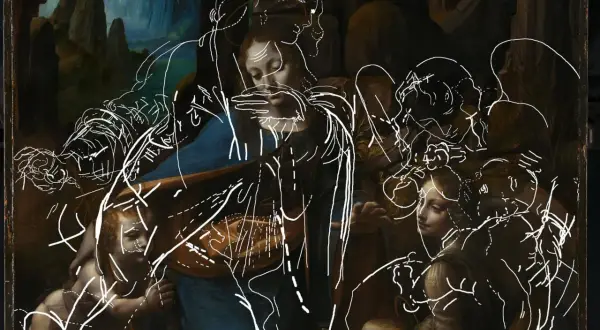 Esquisse blanche sur la Vierge, l'Enfant Jésus et saint Jean-Baptiste, une œuvre de Léonard de Vinci.