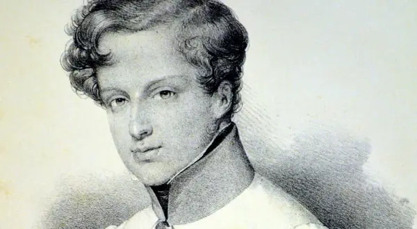 Portrait en buste d'un jeune homme aux cheveux bouclés, portant un uniforme orné d'une étoile. Il s'agit d'un fils de Napoléon Bonaparte.