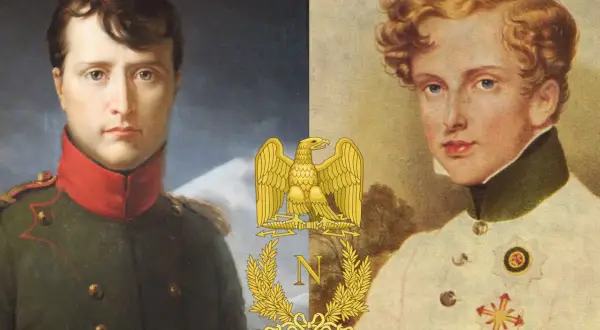 Napoléon I et son fils, Napoléon II, dont la cause de la mort reste sujette à débat. L'aigle impérial les unit.