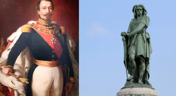 Portrait de Napoléon III, qui est le père de Napoléon III ? La statue de Vercingétorix, son ancêtre.