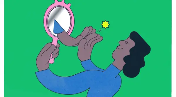 Une personne se regarde dans un miroir, découvrant une partie d'elle-même. C'est le début du "connais toi toi même".
