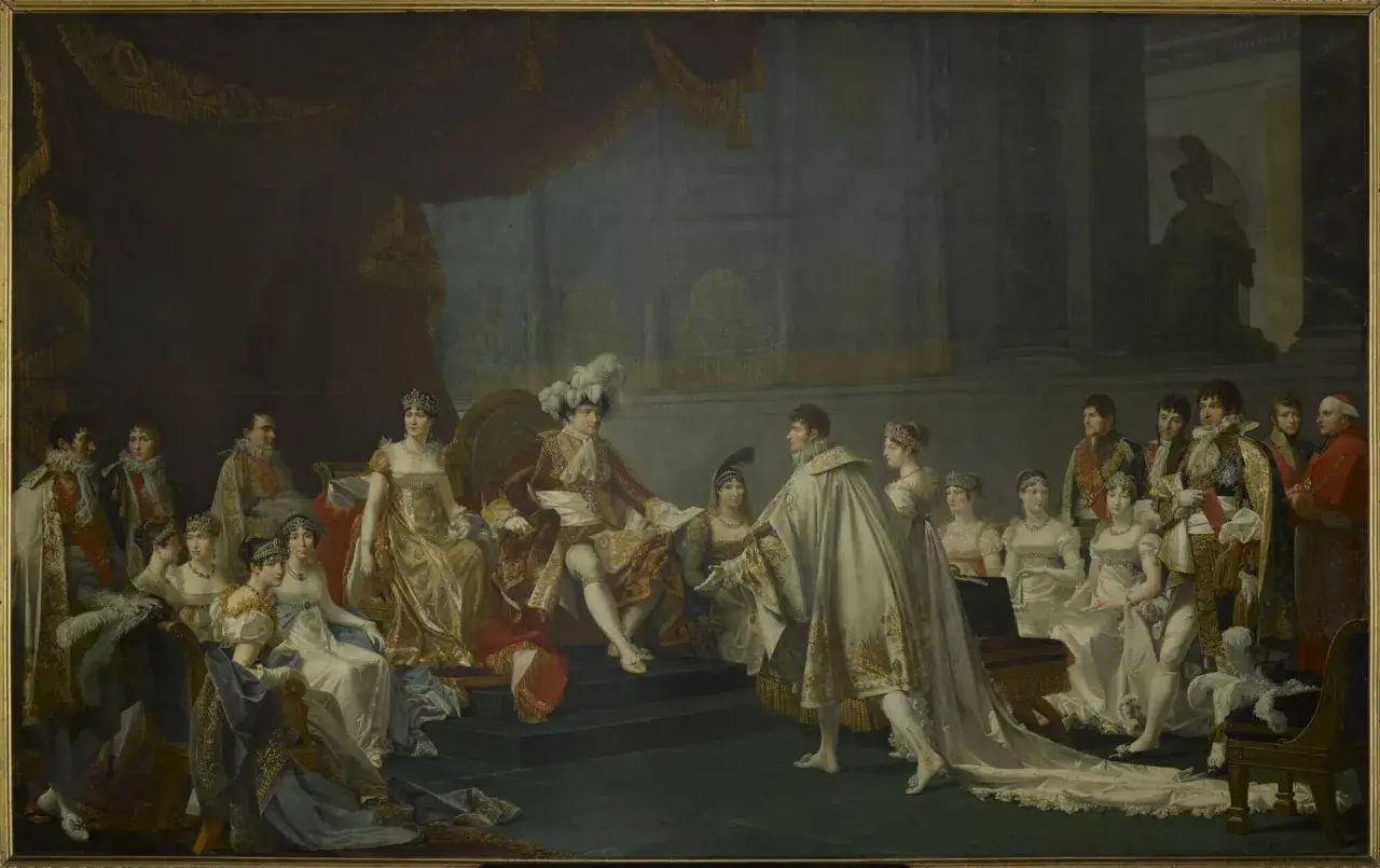 Portrait de famille impériale, Napoléon et ses frères et sœurs dans un décor somptueux.