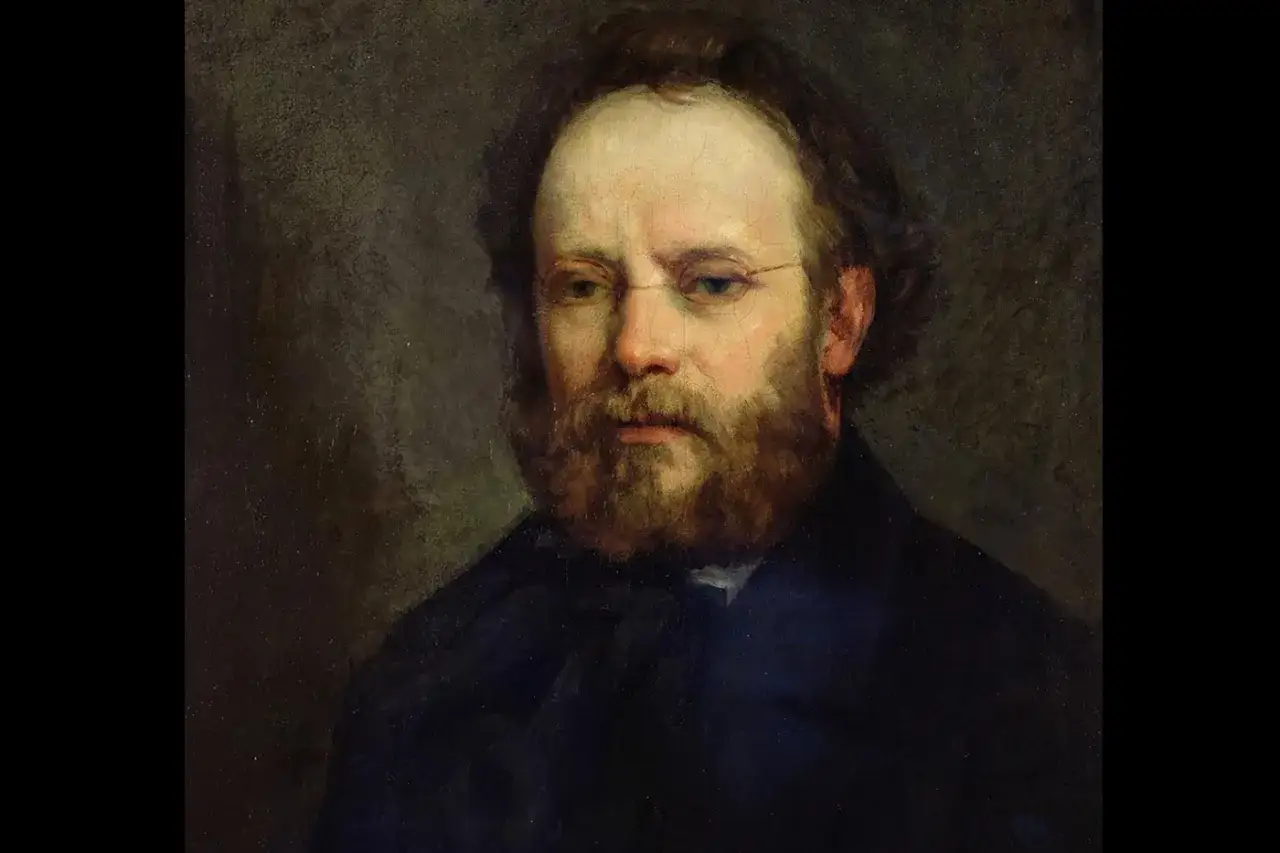 Portrait de Maine de Biran, philosophe fran&ccedil;ais, avec sa barbe rousse et ses lunettes.