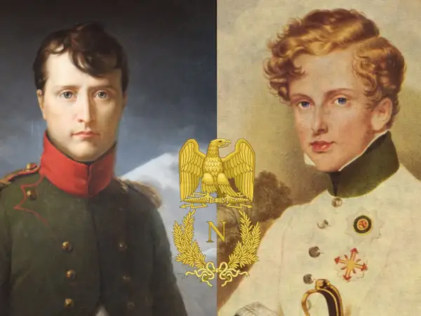 Napoléon I et son fils, Napoléon II, dont la cause de la mort reste sujette à débat. L'aigle impérial les unit.