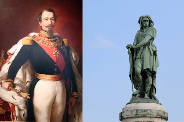 Portrait de Napoléon III, qui est le père de Napoléon III ? La statue de Vercingétorix, son ancêtre.