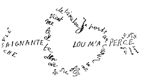 Poème calligramme de Guillaume Apollinaire, "La Loreley", formant un cercle de mots.